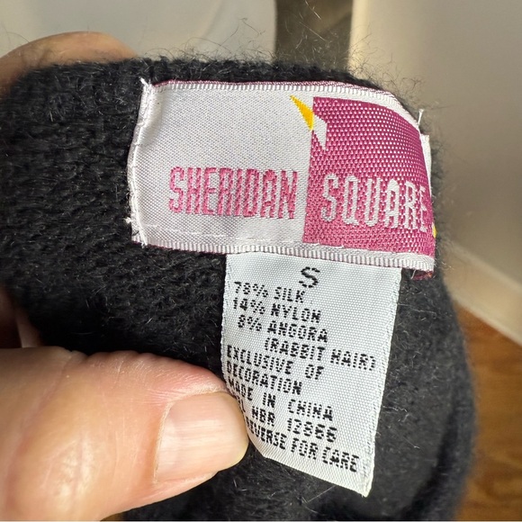 80s Bling Casino Grandma Cardigan Black Beaded Jewel Button Silk Angora Small S - Picture 9 of 9